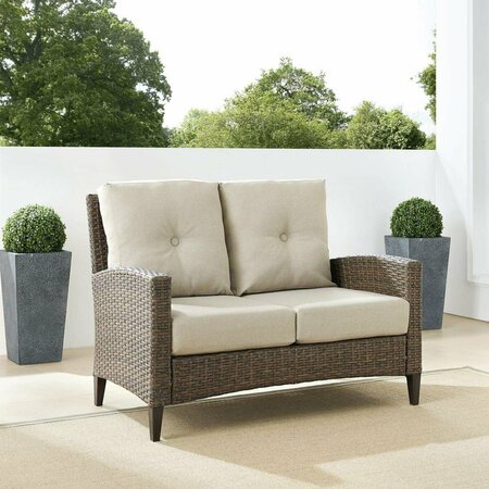CLAUSTRO Outdoor Wicker High Back Loveseat, Oatmeal & Light Brown CL3049073